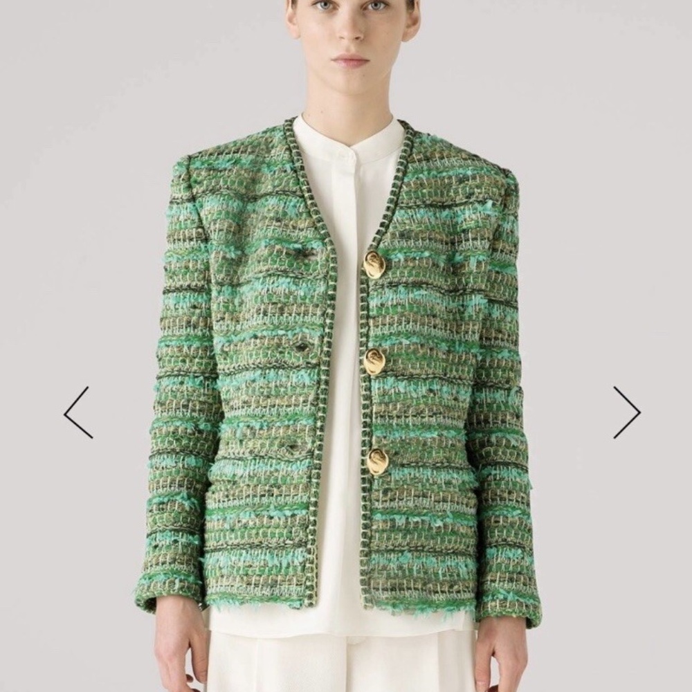 2335$ St. John Premium Jacquard Knit Blend Cropped Jacket Blazer